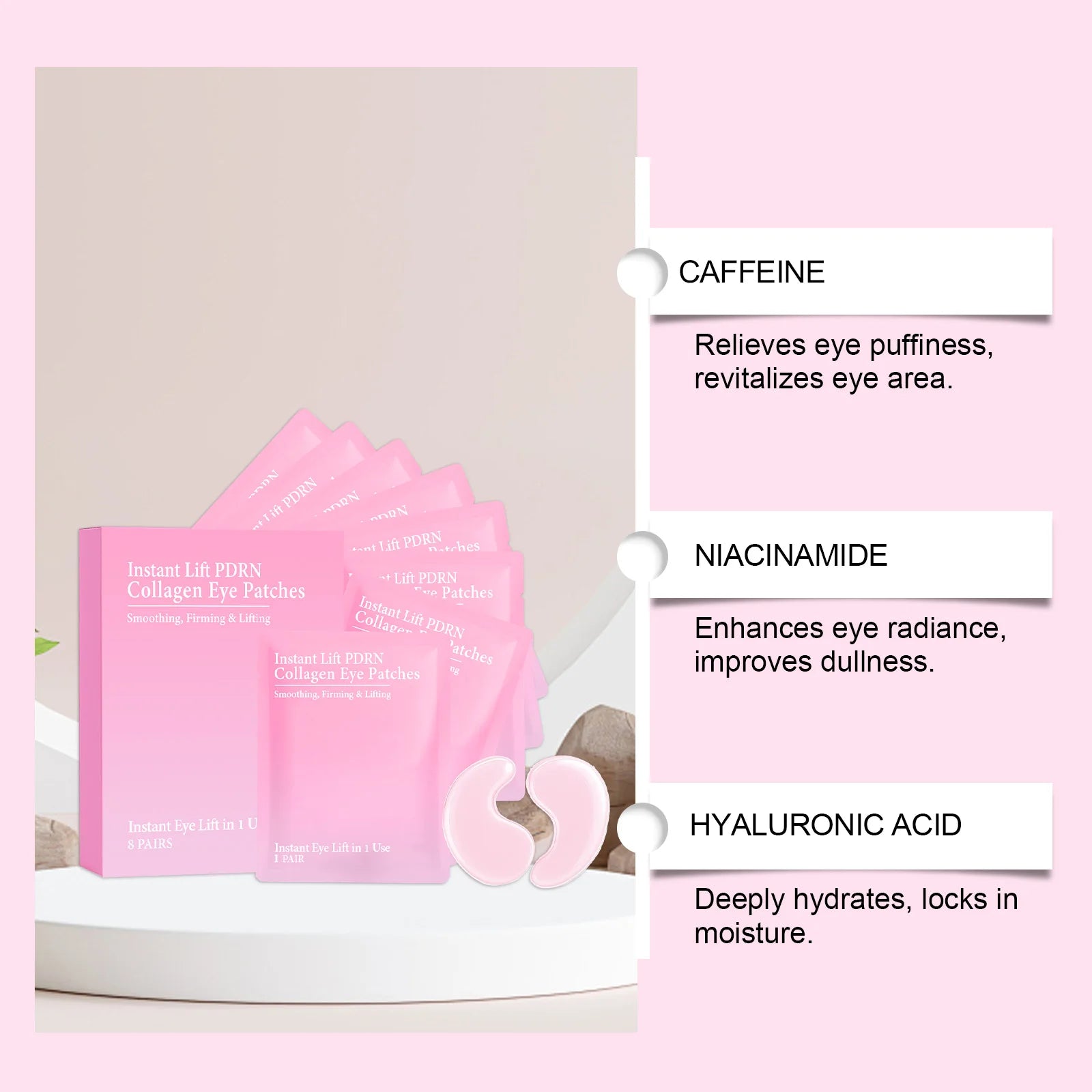 Adesivos de colágeno para os olhos, hidrogel, anti-ocírculos escuros, reduz o inchaço, levantamento instantâneo, nutritivo, antirrugas sob a máscara dos olhos
