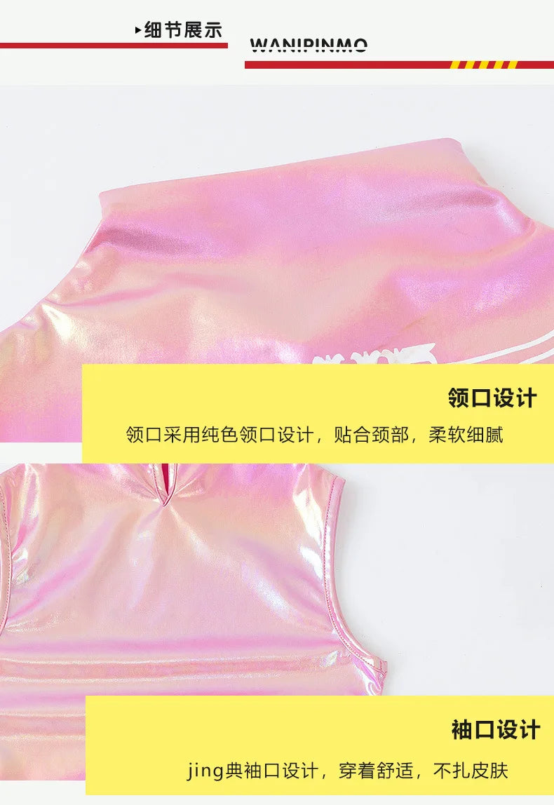 Meninas k-pop brilhante colheita superior calças de carga shorts de dança de rua crianças hip hop jazz conjuntos de roupas crianças streetwear menina grupo traje