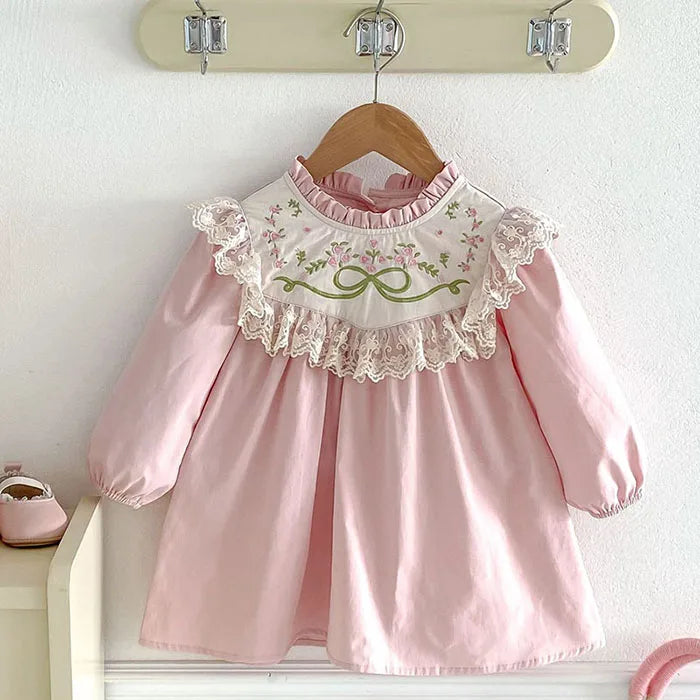 2025 nova primavera irmã vestido crianças roupas crianças vestidos de princesa manga comprida algodão bordado 1-6yrs bebê menina vestido de festa