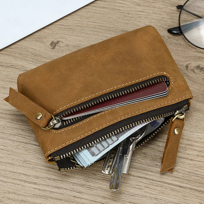 Luufan couro genuíno zíper moeda cartão bolsa de couro real rfid titular do cartão embreagem carteiras slots para homens mulheres mini bolsa fina