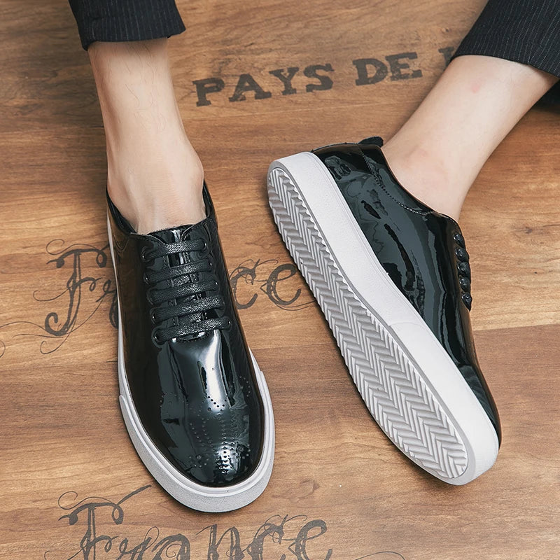 Sapatos casuais de couro envernizado, tênis com renda, sola verde, sapatos de couro designer de alta qualidade, primavera e outono