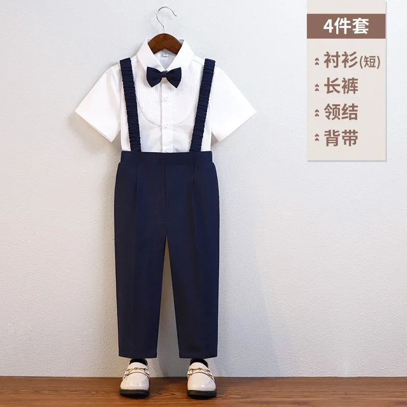 Cavalheiro crianças verão respirável vestido de casamento escola meninos colete camisa calças gravata borboleta fotografia terno crianças traje aniversário