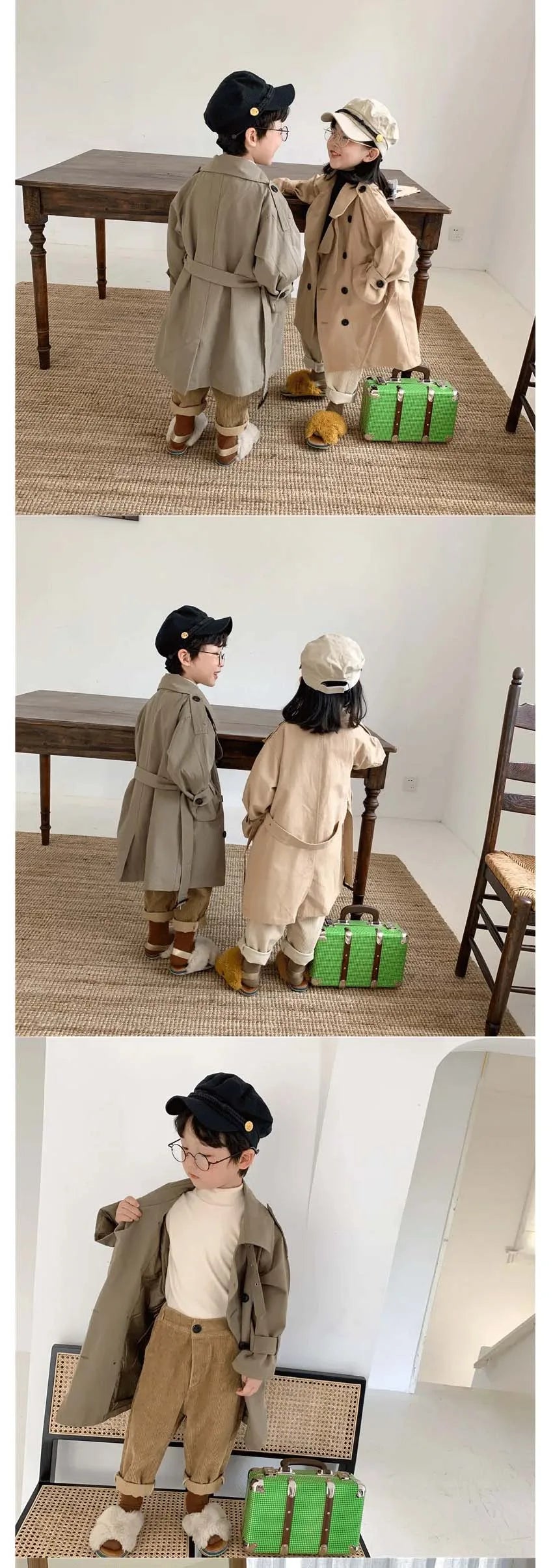 Casaco de manga comprida infantil, jaqueta de meninos e meninas, sobretudo, gola virada para baixo, corta-roupas, primavera, outono, 2 a 10 anos