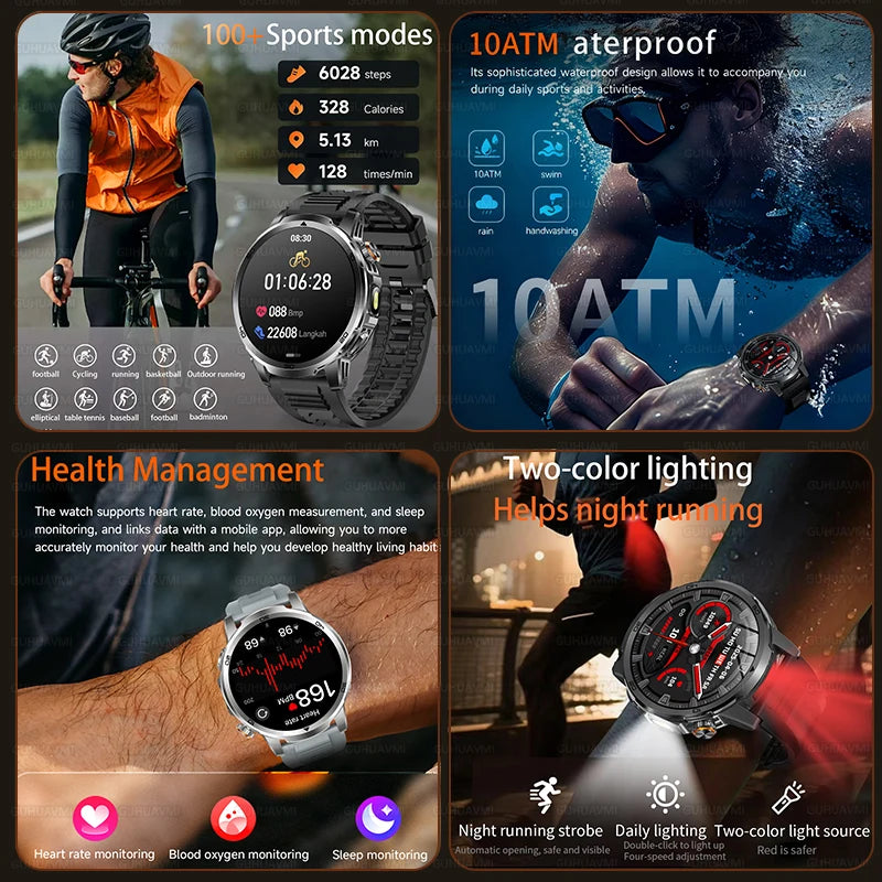 Novos Relógios Inteligentes Militares para Atividades ao Ar Livre 2026, Tela AMOLED de 1,85 polegadas, Bateria Grande de 1000mAh, À Prova D'água 10ATM, Chamada, Esportes, Pulseira Fitness Masculina
