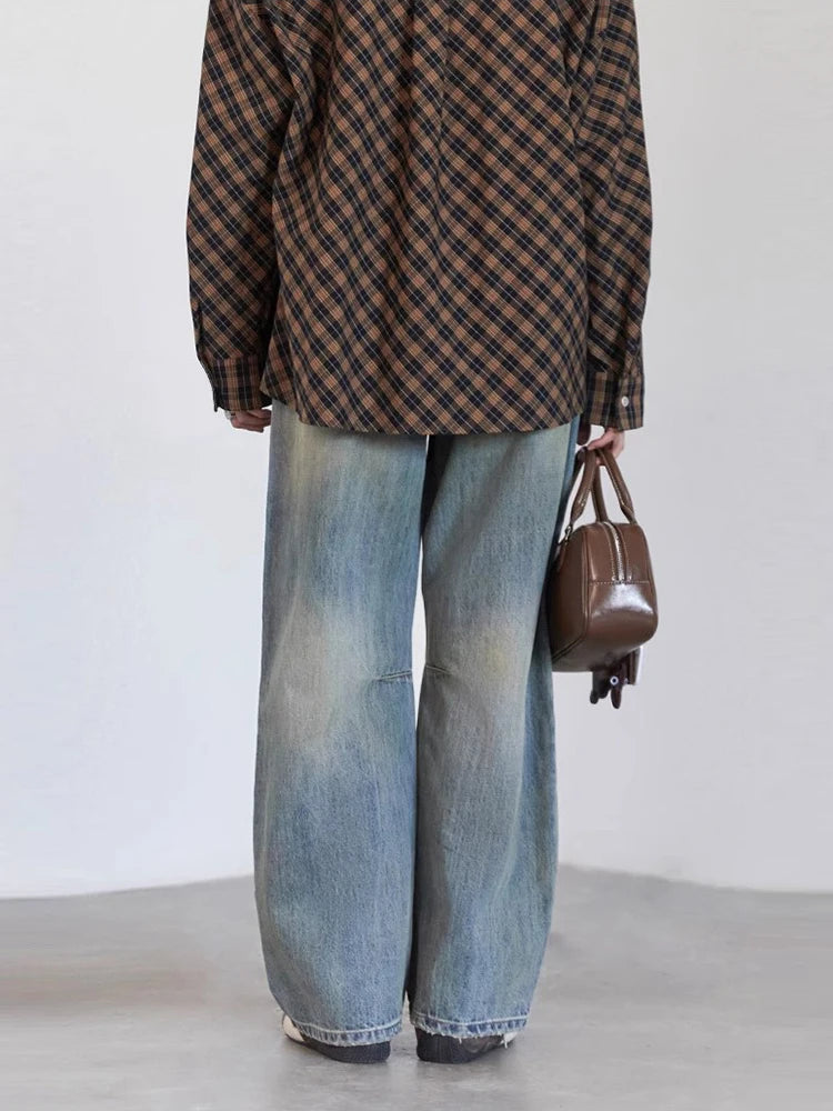 Chic ven retro calças de brim femininas soltas casuais nova cintura alta pernas largas denim calças femininas primavera outono 2025