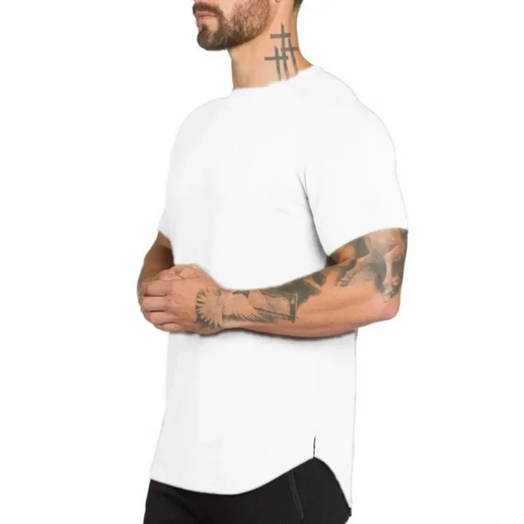 Marca roupas de ginástica fitness t camisa masculina moda estender hip hop verão manga curta camiseta algodão musculação muscular tshirt homem