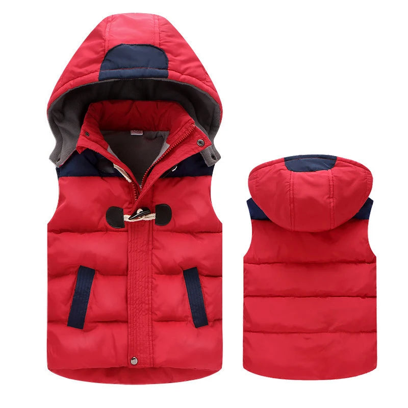 Jaqueta infantil sem mangas com capuz, coletes infantis, colete quente infantil, roupas de algodão, roupas de menino e menina, inverno, 2024