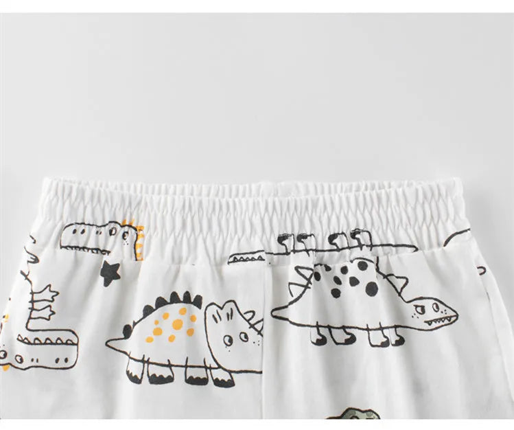 2023 Verão Crianças Dinossauro Carro Shorts Dos Desenhos Animados para o Menino 100% Algodão Puro Crianças Meninas Esportes Casual Meia Calças para Idades 1-9 Crianças