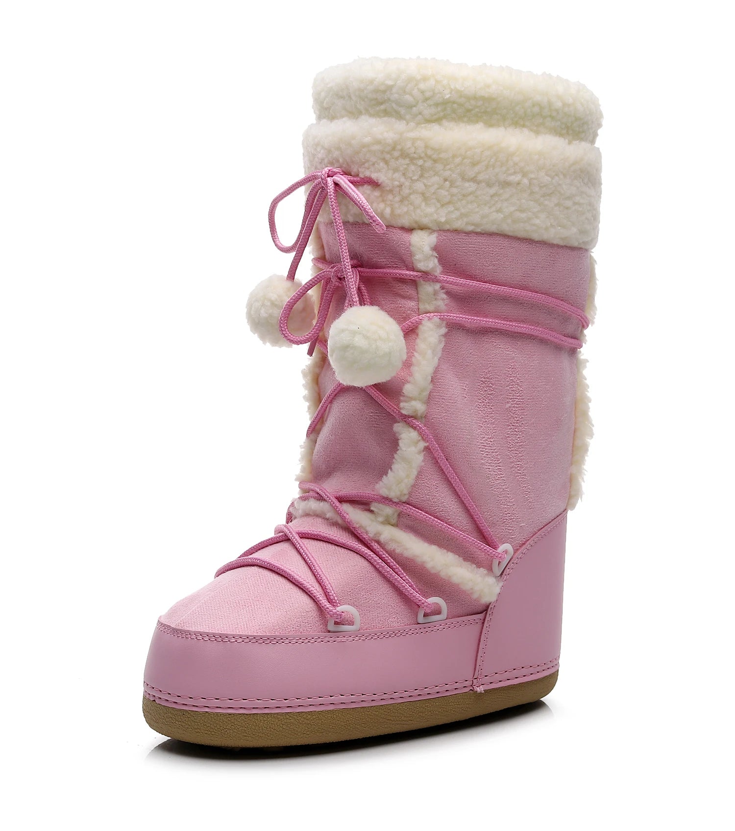 Botas de inverno rosa botas de neve femininas sola grossa botas de esqui quentes meados de bezerro botas de espaço antiderrapantes sapatos de algodão navio livre