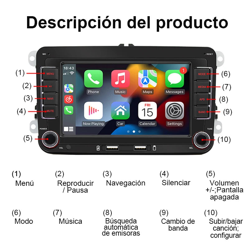 Rádio multimídia para carro com GPS Android player Universal, Carplay, Wifi, para Volkswagen Golf 5, 6, Polo, Passat B6, B7, CC, Skoda