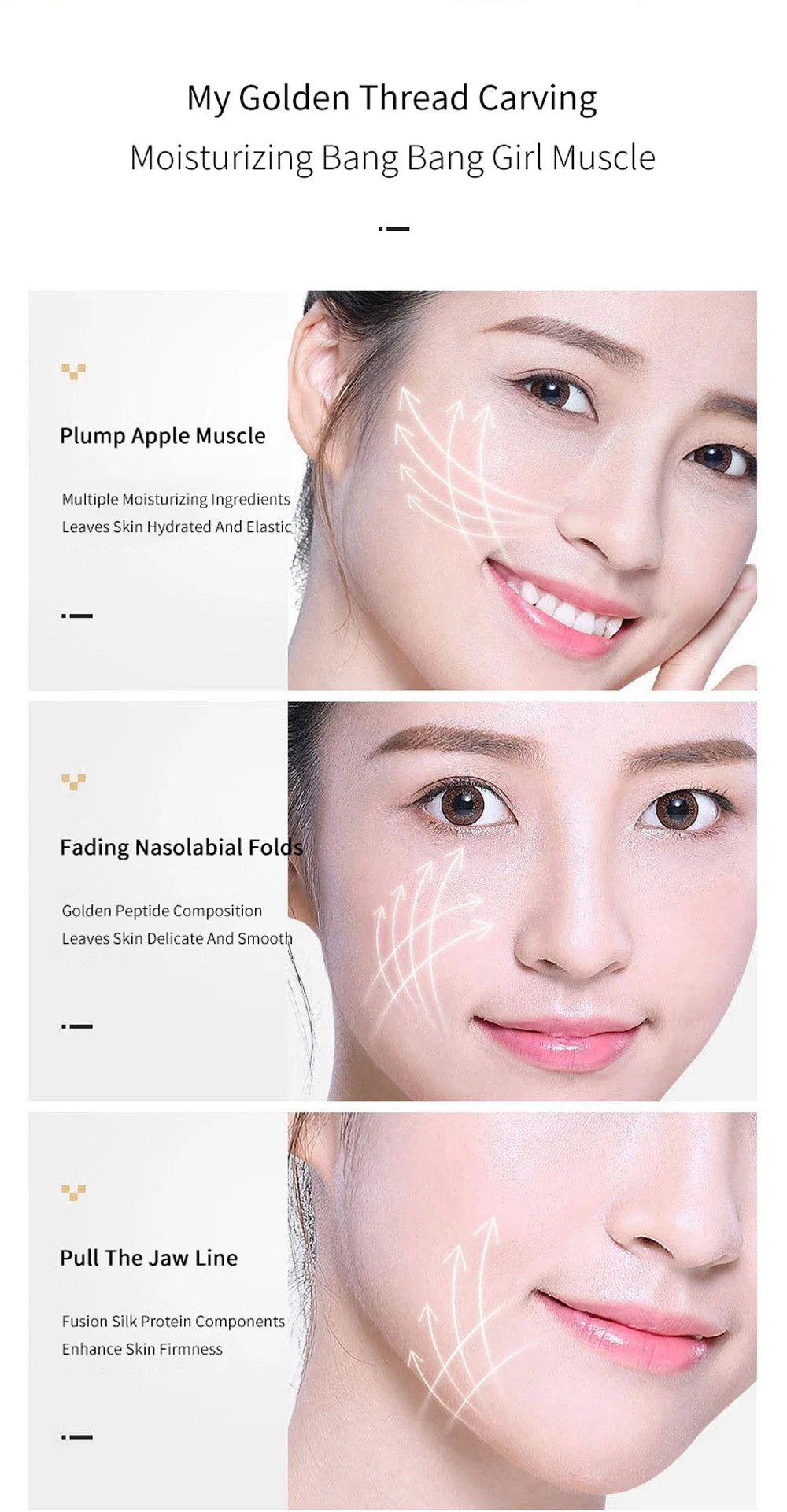 Fios solúveis de lifting facial, colágeno, essência facial, peptídeo de proteína, fio de seda dourada, soro facial para anti-envelhecimento, pele firmadora