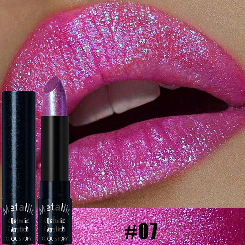 Diamante rosa batom metálico glitter batom à prova dwaterproof água brilhante perolado azul escuro vermelho fosco brilho labial halloween lábios maquiagem