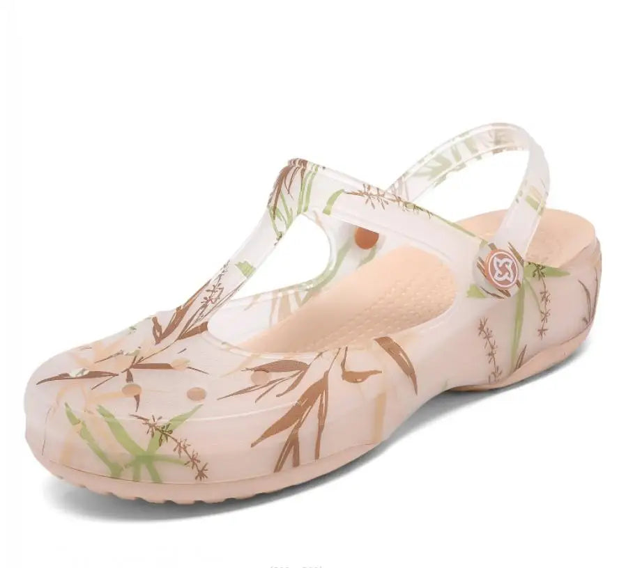 Tamancos de bambu respiráveis femininos, sandálias femininas, mulas femininas, sapatos de jardim, chinelos, fundo macio, plataforma, praia, 35-40, verão