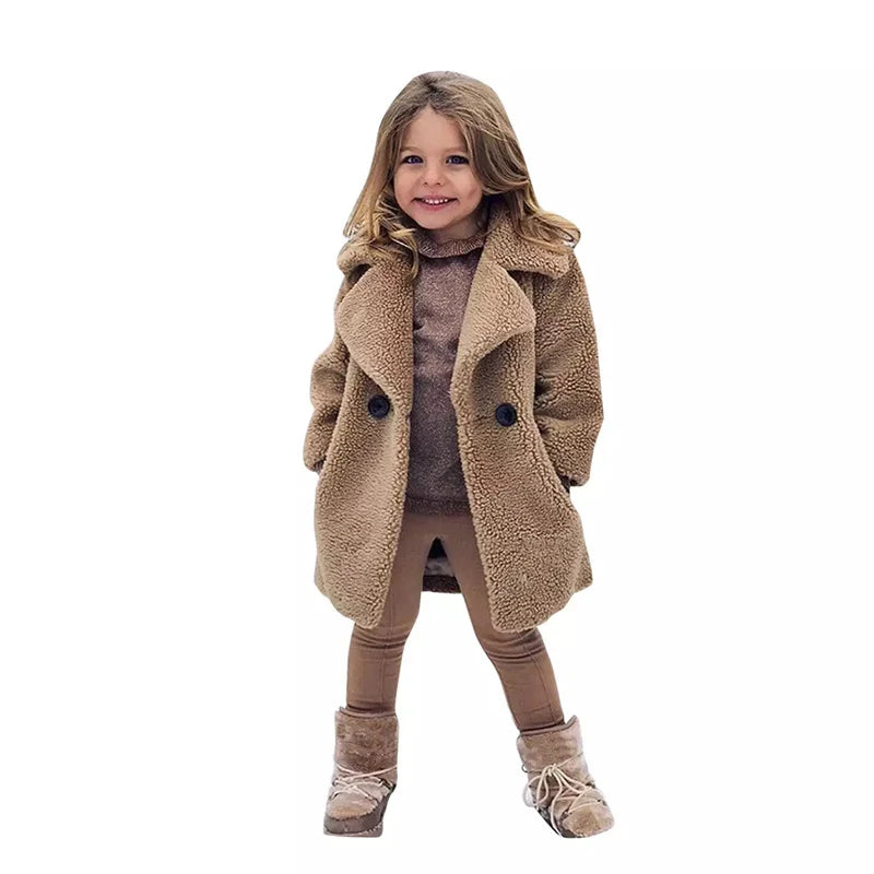 Bebê meninas casacos de pele do falso crianças inverno quente jaquetas de pelúcia crianças turndown colarinho acolchoado outerwear infantil casual roupas exteriores