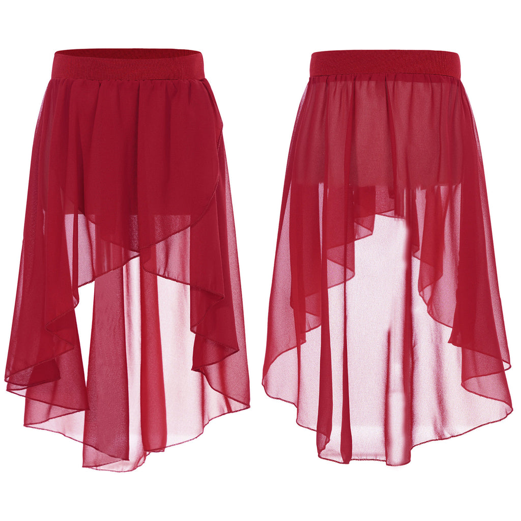 Crianças meninas cintura elástica oi-baixo chiffon saia moderna dança lírica jazz latino cha-cha ballet patinação desempenho roupas