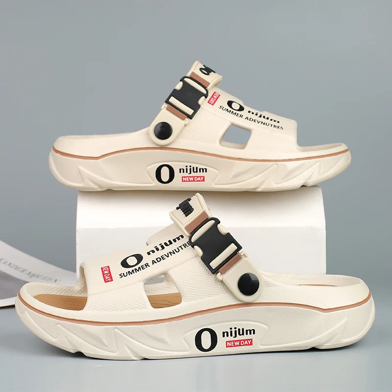 Chinelos de praia masculinos sandálias ao ar livre verão confortável sandálias de praia grosso macio tamancos masculino casual água sapatos de jardim