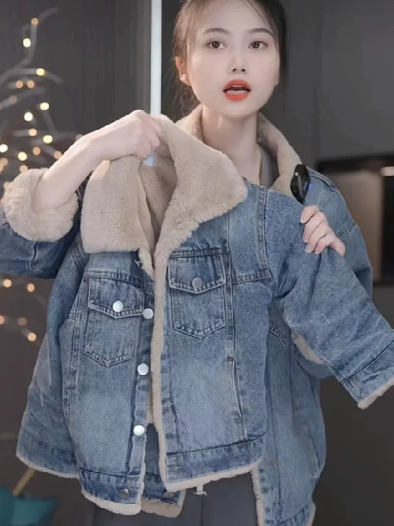 Meninas mais veludo denim jaquetas inverno grosso casacos quentes crianças acolchoado parka solto lapela outerwear novo frio snowsuits