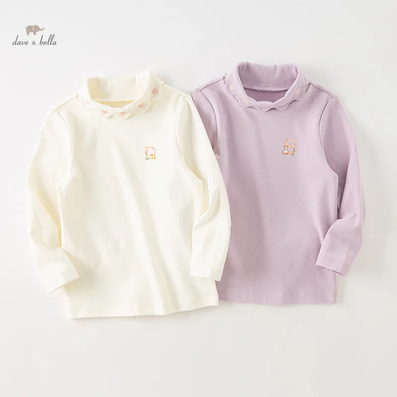Dave bella 2025 novo outono inverno menina bebê camiseta crianças topos de algodão casual moda doce suave camisa de fundo dk4236997