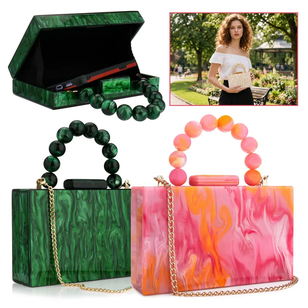 Beading bolsa de mármore acrílico caixa luxo embreagem sacos noite festa casamento corrente bolsa ombro jantar vestido bolsa festival presente