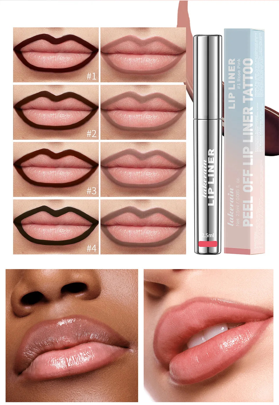 Lakerain 4 cores descascar tatuagem delineador labial-à prova d'água de longa duração fosco antiaderente desbotado matiz labial sexy maquiagem de contorno vermelho