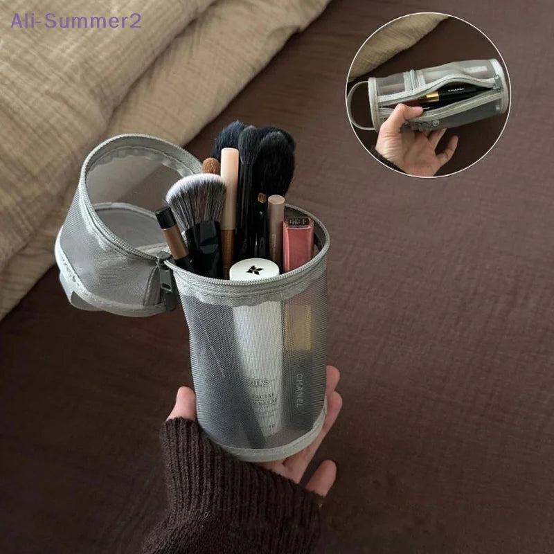 {Summer2} 【Summer2】Bolsa de armazenamento para pincéis de maquiagem, de malha, de dupla utilização, portátil, simples, de grande capacidade, suporte para pincéis