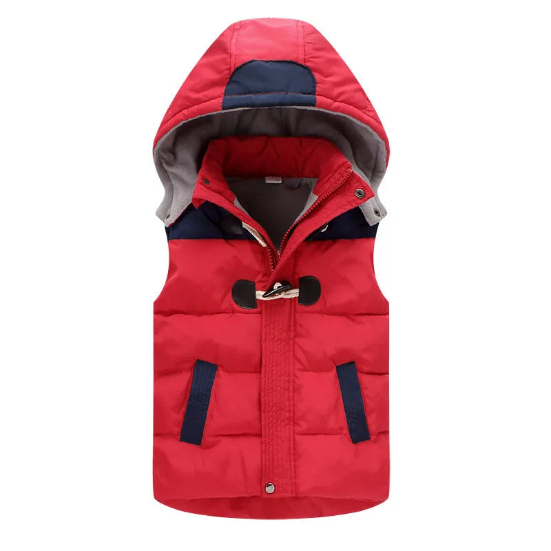 Jaqueta infantil sem mangas com capuz, coletes infantis, colete quente infantil, roupas de algodão, roupas de menino e menina, inverno, 2024