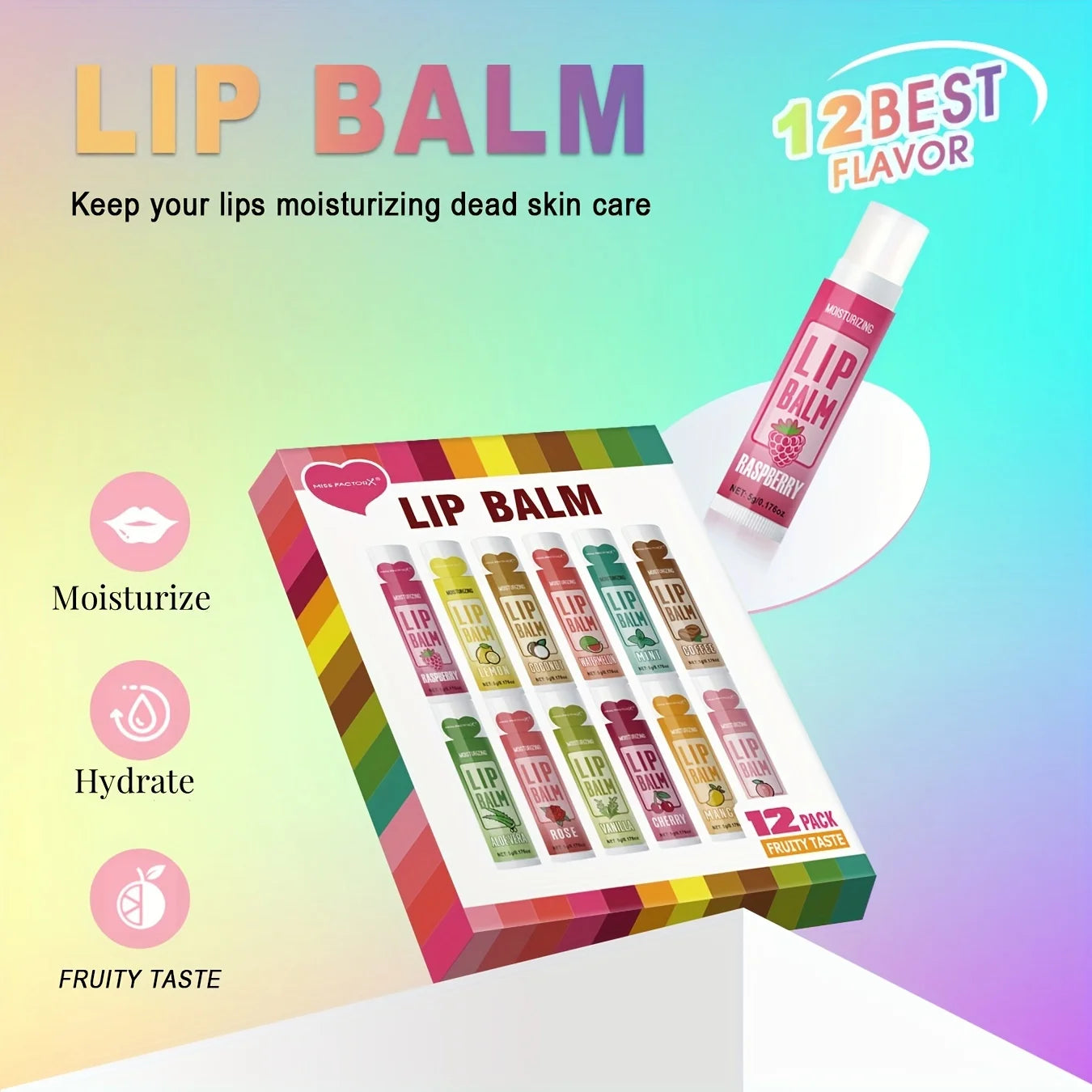 12 PCS/presente conjunto de bálsamo labial 5g Hidratação profunda e esfoliante hidratante de longa duração para criar lábios hidratados