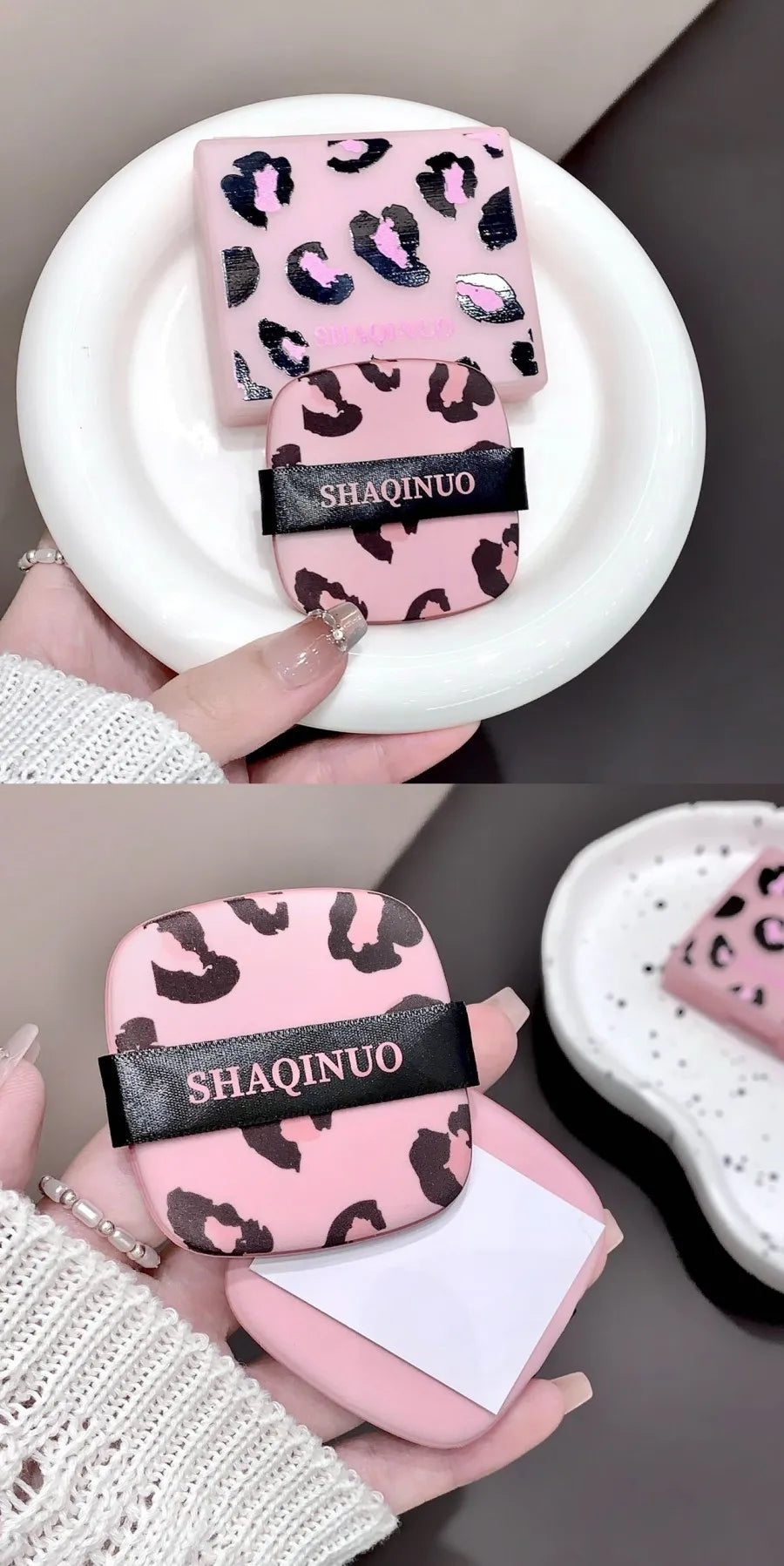 100 folhas de papel absorvente de óleo facial com estampa de leopardo rosa caixa de armazenamento portátil com espelho ferramenta de beleza