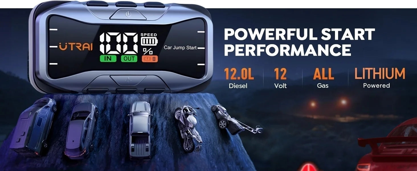 UTRAI 27000mAh Car Jump Starter Power Bank 6000A Car Booster Auto Dispositivo de partida de emergência Jump Start para gasolina diesel