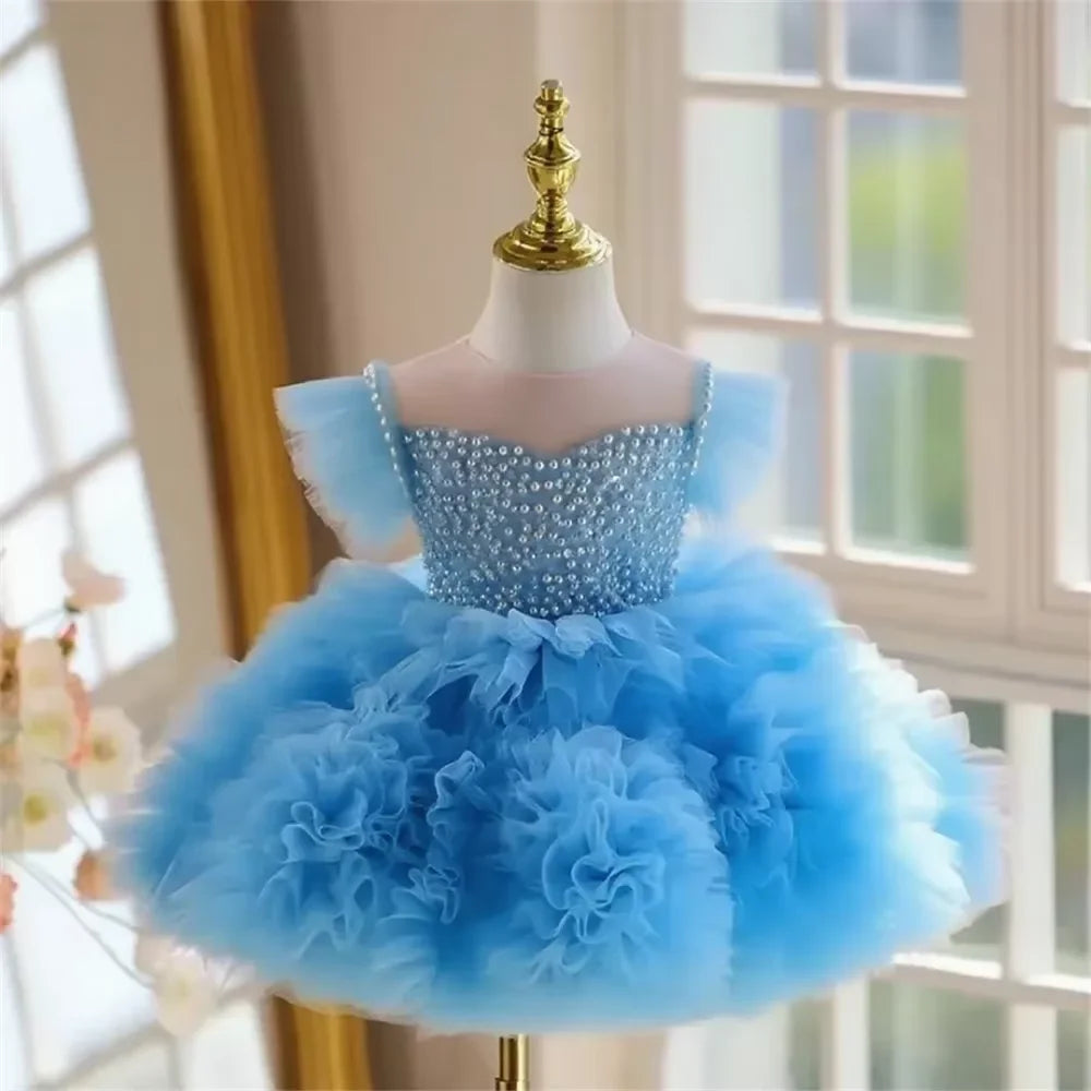 Meninas aniversário princesa inchado vestido crianças desempenho de noite formal festa trajes vestido de baile para crianças piano eid