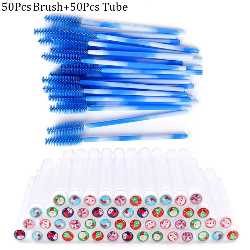 20/50 pçs reutilizável natal escova de cílios tubo falso rímel varinhas à prova de poeira sobrancelha escova recipiente lash extensão maquiagem ferramenta