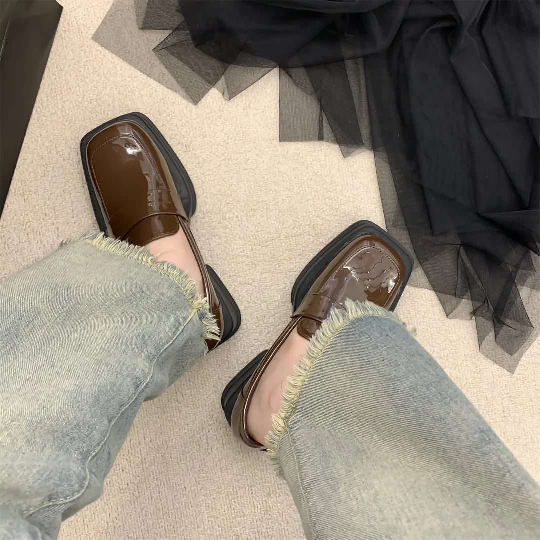 Estilo britânico fundo grosso primavera outono cabeça quadrada retro mocassins sapatos femininos casuais deslizamento na plataforma mocassins senhoras bombas