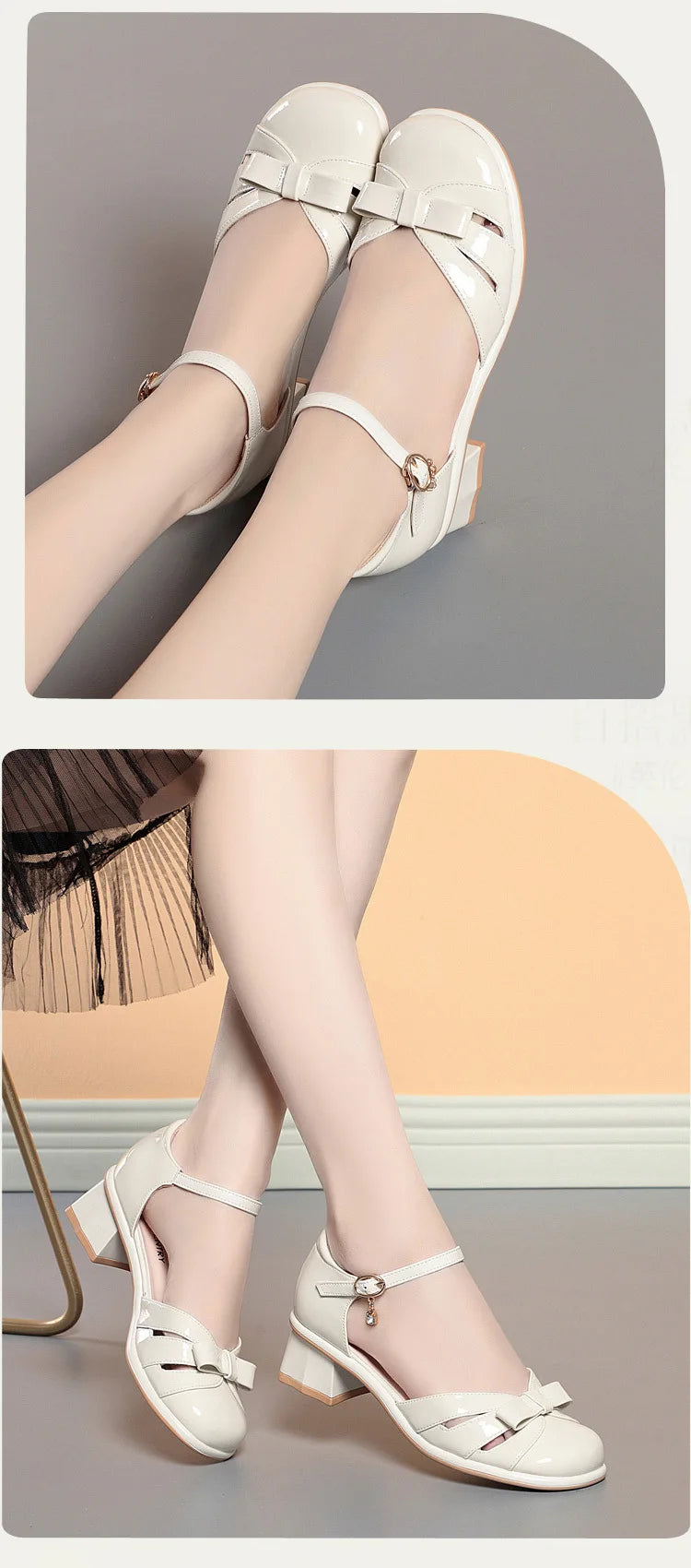 Sandálias de Couro Confortáveis e Elegantes com Laço, Salto Bloco Médio de 4,5cm, Verão 2026, para Escritório, Mães e Uso Diário Feminino