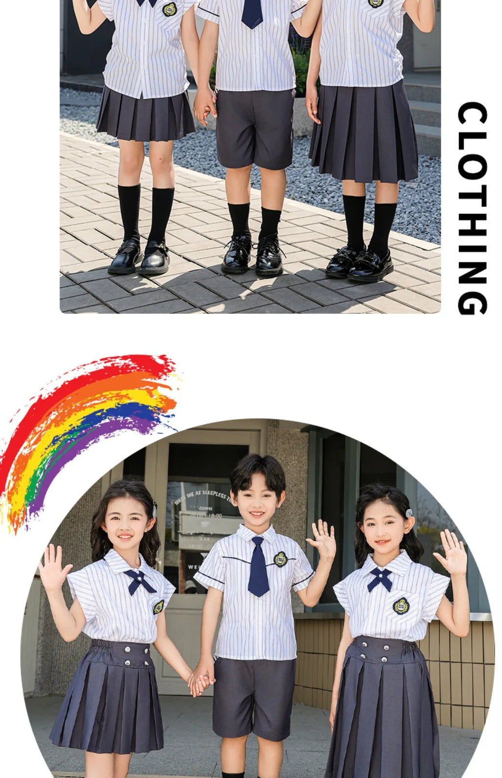 Meninas coreano japonês preppy listrado blusa saias meninos camisas shorts crianças conjuntos de roupas verão estudantes uniformes escolares