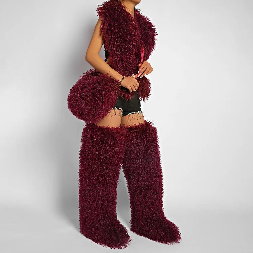 Moda feminina longa pele lã saco praia falso lã pele bolsa de ombro senhoras peles falsas bolsa luxo mongol ovelhas sacos de pelúcia
