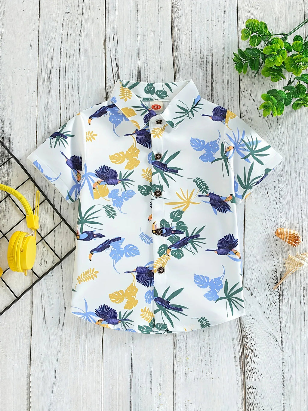 Top respirável casual floral e foliar infantil, blusa de meninos, perfeita para praia, férias, elegante, verão