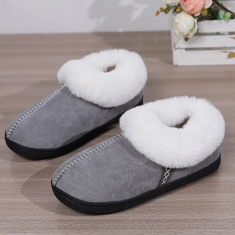 Inverno quente interior flurry chinelos feminino camurça do falso dedo do pé fechado casal chinelos mulher conforto sola macia casa slides mujer