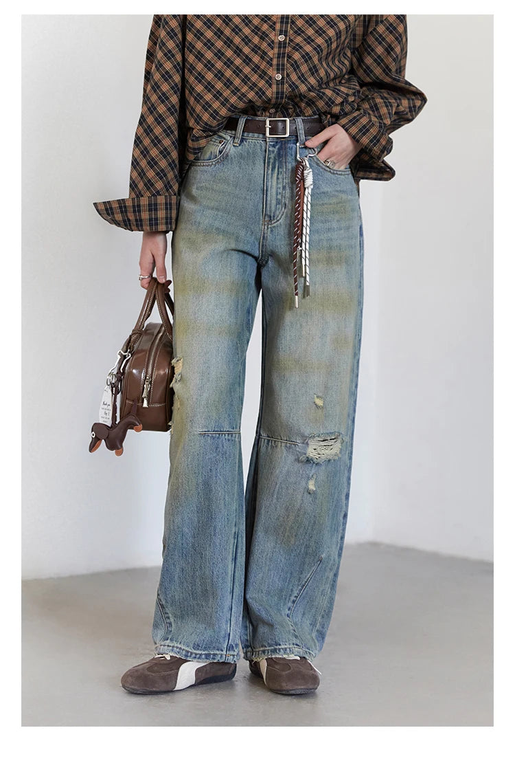 Chic ven retro calças de brim femininas soltas casuais nova cintura alta pernas largas denim calças femininas primavera outono 2025