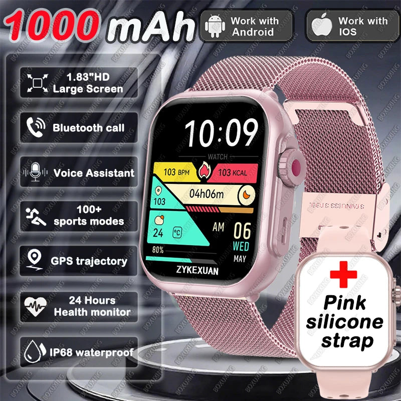 2026 moda feminina relógio ultra2 se relógios inteligentes 1000mah 1.85 "amoled tela de toque completa bt chamada smartwatch para android ios ladie