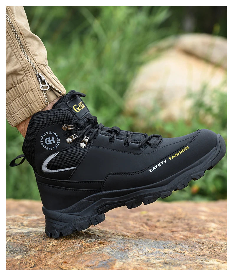 Moda novos sapatos de trabalho de segurança anti-esmagamento anti-punctura anti-odor homens usam sapatos antiderrapantes botão fivela sapatos de dedo do pé de aço à prova dwaterproof água