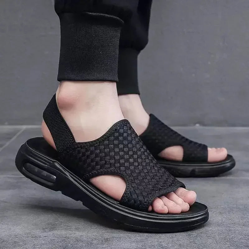 Verão diário estilo casual sandálias masculinas ao ar livre praia moda chinelos preto hombre respirável sapatos deslizamento-em apartamentos de caminhada