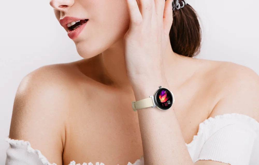 Amoled tela hd azul dente chamada smartwatch feminino relógios inteligentes à prova dwaterproof água esportes monitor de saúde freqüência cardíaca notificação mensagem