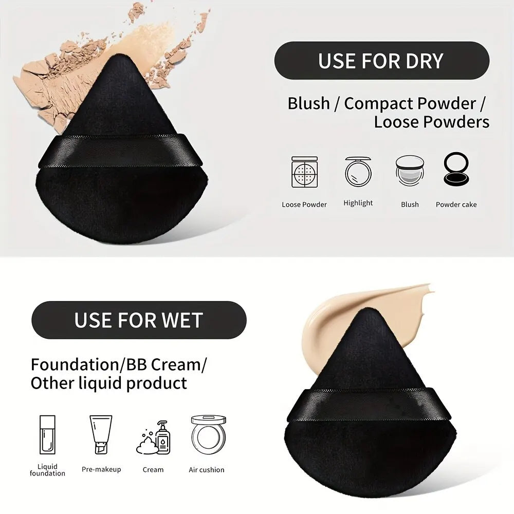 Triângulo Powder Puff para pó solto, ferramenta de maquiagem, macio, luxuoso, líquido, cosmético, base, maquiagem, 3 pcs, 5 pcs, 6 pcs