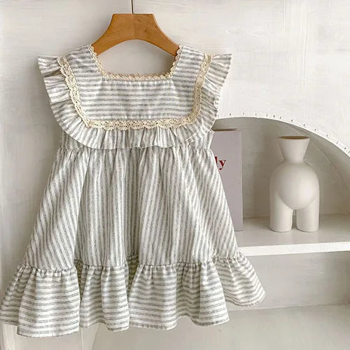 2025 novo verão crianças vestido 2-6 anos crianças vestidos de princesa manga voadora algodão bordado bebê menina vestido de festa irmã roupas
