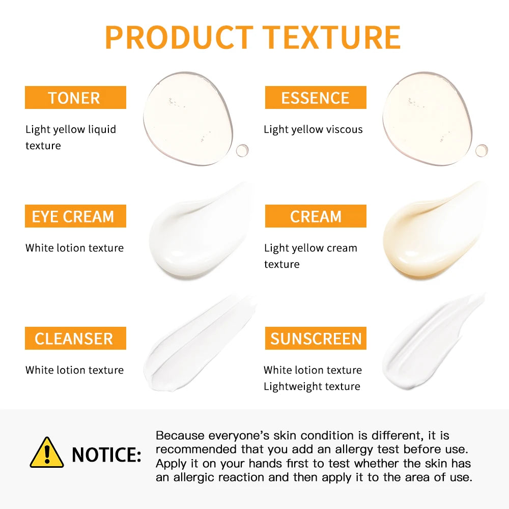Lakerain vitamina c conjunto de cuidados com a pele 6 pçs kit creme de clareamento manchas escuras soro círculo escuro olho hidratante facial kits de clareamento