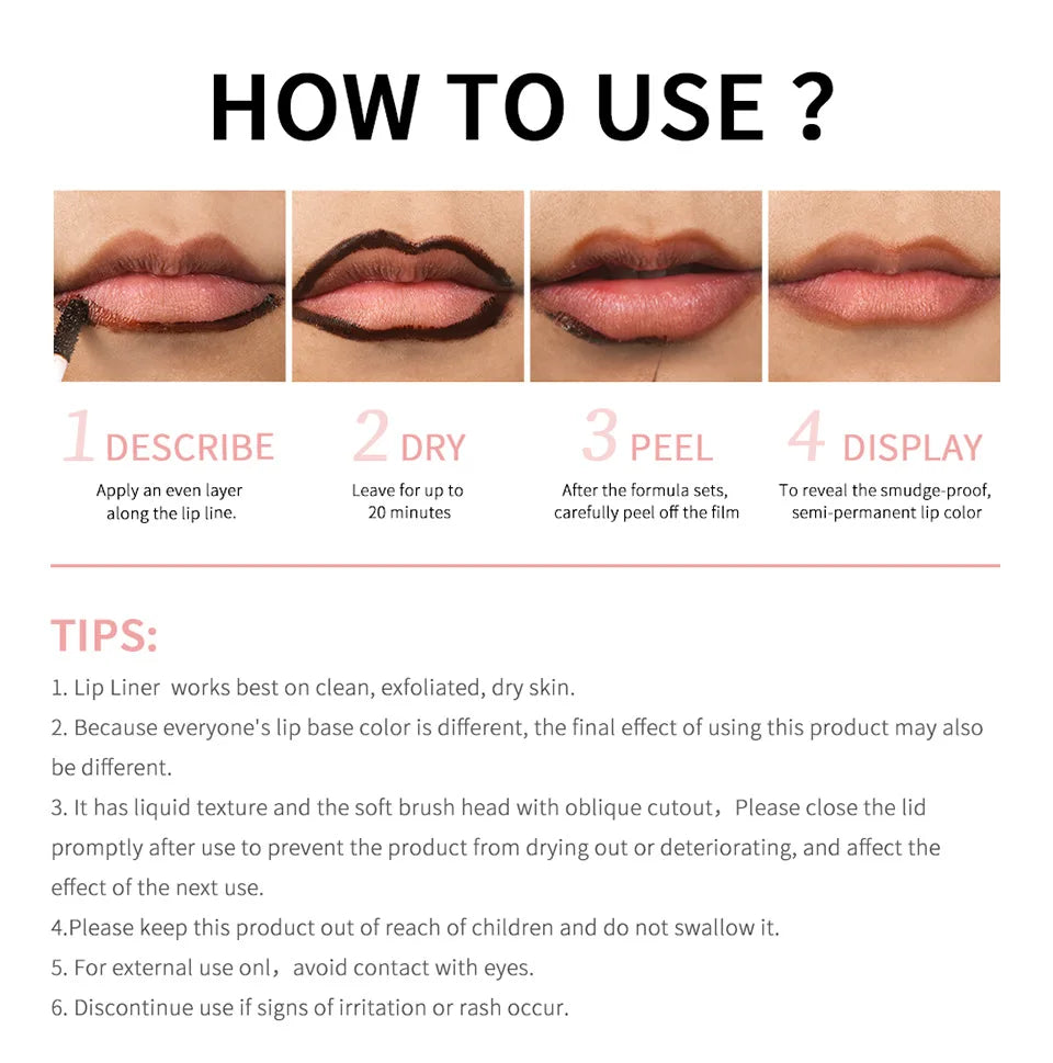 Lakerain 4 cores descascar tatuagem delineador labial-à prova d'água de longa duração fosco antiaderente desbotado matiz labial sexy maquiagem de contorno vermelho
