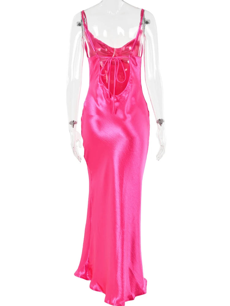 Vestido Longo JULISSA MO Sexy com Alças Finas e Costas Abertas, Vestido de Noite em Cetim com Amarração, Vestido de Festa Elegante Justo ao Corpo 2026