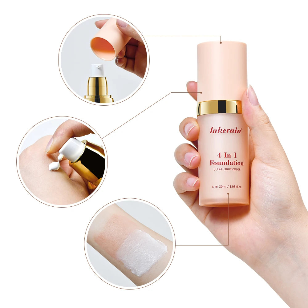 4 em 1 fundação de longa duração hidratante corretivo à prova dwaterproof água mesmo tom de pele spf 30 líquido hidratante corretivo de cobertura completa