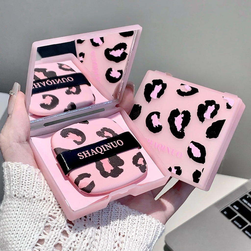 100 folhas de papel absorvente de óleo facial com estampa de leopardo rosa caixa de armazenamento portátil com espelho ferramenta de beleza