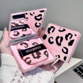 100 folhas de papel absorvente de óleo facial com estampa de leopardo rosa caixa de armazenamento portátil com espelho ferramenta de beleza